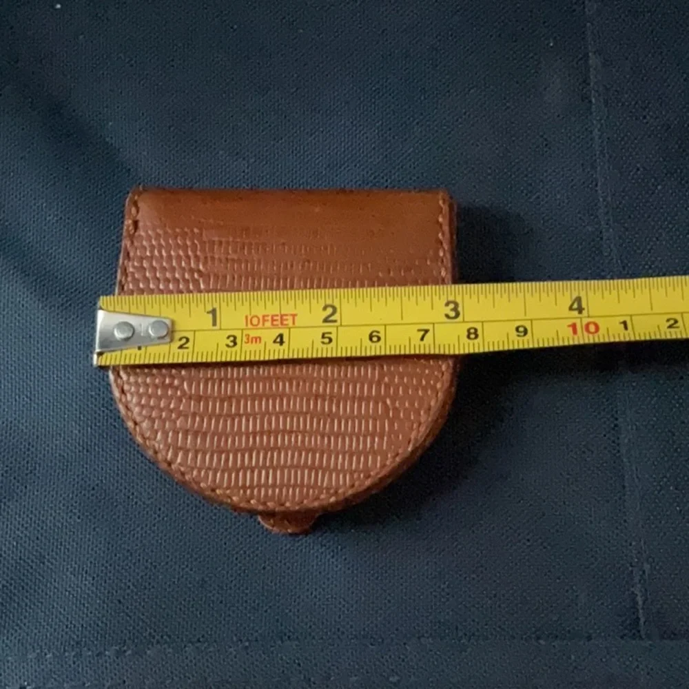 Handcrafted tan leather coin purse horseshoe shape for easy access to change
